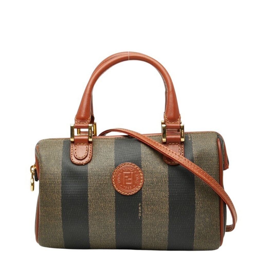 Fendi Pequin 2way Shoulder Bag Black Brown Leather